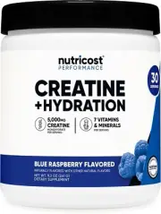Creatine Monohydrate + Hydration Blue Raspberry Flavored (30 Servings) - 7 Vi...
