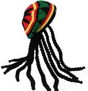 [HZYFP] Dreadlocks Wig Hat Reggae Jamaican Style Rasta Hat Crocheted Knitted Beret Cap Long Black Hair Costume (Black), Black, One Size