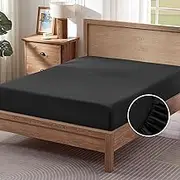 Sonive Fitted Sheet Large Fitted Sheet for Box Spring Bed Topper up to 30 cm, Non-Slip, Skin-Friendly, Ironable, All-Round Elastic, Black, 160 x 200 cm