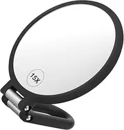Duomama Portable 15x Magnifying Hand Mirror with Adjustable Handle - Double-Sided Makeup Mirror for Travel - Foldable Compact Design - Ideal for Makeup and Grooming Go Out (Black)