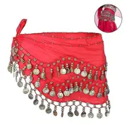 Hip Scarf For Belly Dancing, Women's Belly Dance Scarf With Coin Skirt-aisgd Red
