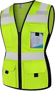 [TCCFCCT] High Visibility Reflective Safety Vest for Women with 11Pockets & Zipper