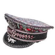 Burgundy Leopard Steampunk Military Captain Hat for Burning Man