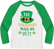 [WIIQFD] Kids St Patrick's Day Shirt Lucky Clover Long Sleeve Raglan Top 1-10 Years