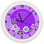 Personalized Clock - Flowers, Purple and White, Proverbs, Religious