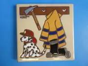 Ceramic Art Tile 6"x6" Firemans Friend Dalmation Dog Trivet Wall Hanging NEW F35