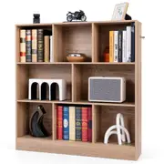 Giantex 3-Tier Open Bookshelf 8-Cube Storage Organizer Modern Bookcase Display Shelf Natural