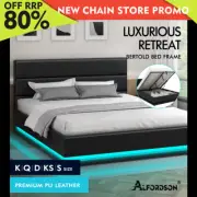 ALFORDSON Bed Frame Queen Double King Single Gas Lift Storage Base Black Leather