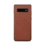 For Galaxy S10 Plus Denior V1 Luxury Car Cowhide Leather Protective Case with Double Card Slots(Brown)