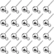 100pcs Hypoallergenic Earring Posts Stud Earrings Stainless Steel Silver Ball Post with Loops Earring Studs 5mm Ball Post for Jewelry Earring Making(Sliver, 5mm)