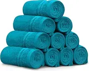 LINENOVA 100% Cotton Face Washer Towel (10 Pack) - Ultra-Soft, 500GSM Highly Absorbent Quick Dry - Great Value Ribbon Gift Pack - Perfect for Hotel, Gym, Spa, Kitchen - 30x30cm - Teal