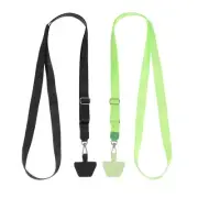 2Pcs Smart Phone Lanyard with 2 Patches, Black/Light Green (73-50cm)