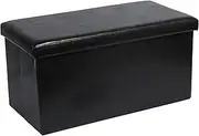 76cm Storage Ottoman Bench – Faux Leather, Foldable, No Assembly, Multipurpose Footrest & Organizer. Space-Saving Collapsible Design, sturdy, stylish hidden storage for home or office (Black).