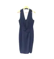 Asos Navy Blue Deep Front Draped Sleevless Open Back A-Line Dress Size 10