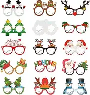 12 Pieces Christmas Paper Glasses Christmas Glitter Party Glasses Frame Photo Booth Props Novelty Eyeglasses Masquerade Masks Fiesta Glasses Dress Costume Decoration Party Supplies for Kids Adults