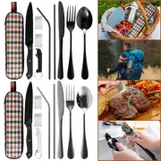 10Pcs Travel Cutlery Set with Storage Bag Stainless Steel Travel Utensils levyL