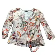 Sanctuary Top Women SMALL Pink Floral Tie Waist Shirt Button Front Career Casual