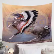 Impressive Native American War Bonnet Horse Tapestry