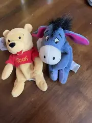 Disney Store - Mini Bean Bag Plush - Classic Pooh 8" and Classic Eeyore 9"