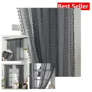 Luxe 84'' Cotton Blend Lace Curtains - Light Filtering Grey Panel Set of 2