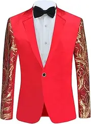 [DGHM-JLMY] Men Gold Leaf Sequined Stage Suit Jacket Sequin Stage Singer Prom Dress Tuxedo Peaked Lapel 1 Button Tuxedo Dinner