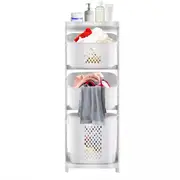 Laundry Basket Clothes Washing Storage Hamper Bin Wheeled Removable 3 Tier Shelf