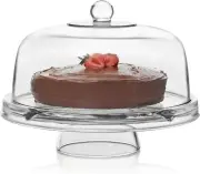 Libbey Glass 6 in 1 Cake Stand with Glass Dome Punch Bowl, Fruit Tray Chip&Dip