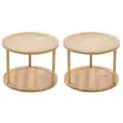 2x Boxsweden 24.5cm Bamboo 2-Tier Turntable Rotating Organiser Storage/Holder
