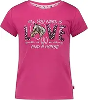 [SALT AND PEPPER] Girls Horse Embroidery and Sequin T-Shirt, Camelia Pink, 104/110 cm