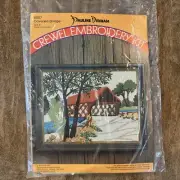 VTG 1970s Pauline Denham CREWEL EMBROIDERY KIT #6057 Covered Bridge 1974 9x12