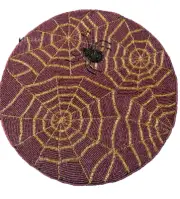 Tahari Halloween Beaded Placemats Set of 2 Purple Gold Spider Webs Spider 15" RD
