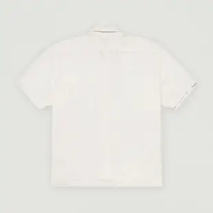 【Hang Ten】男裝-棉麻基本款素色休閑短袖襯衫(白)