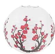 Plum Blossom Round Paper Lantern - White Chinese Style Light Shade - Paper Lampshade for Ceiling Lights - Foldable & Reusable