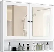 Bathroom Mirror Cabinet Wall Mounted Medicine Shaver Shaving Storage with 2 Doors Bath Vanity Shelves Organiser Furniture White