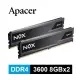 【含稅公司貨】Apacer 宇瞻 NOX DDR4 3600 16GB (8GBx2) 桌上型超頻電競記憶體 RAM