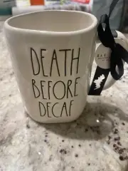 Rae Dunn "Death Before Decaf" Mug Halloween 2024