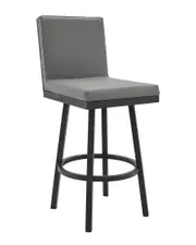Armen Living Gem 26" Swivel Modern Black Metal And Grey Faux Leather Bar & Counter Stool