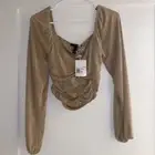 Forever 21 Ruched Peasant-Sleeve Crop Top M Champagne