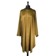 Eileen Fisher Women's Shirt Dress Olive Green Satin Mandarin Collar Tunic Top 1X