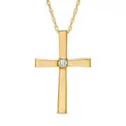 Natural Clarity Enhanced Accent Solitaire Cross Pendant in 10K Yellow Gold