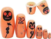 Russian Nesting Dolls for Kids – Six-Layer Wooden Doll Set, Russian Collectible Dolls | Unique Halloween-Themed Holiday Dolls, Hand-Painted Ghost-Face Design for Home, Office Decor and Craft