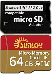 PSP Memory Stick Adapter with 64GB Micro SD Card, Micro SD/SDHC/SDXC to Memory Stick PRO Duo MagicGate Card Compatible with PlayStation Portable, Camera, Handycam, Cell Phone & PSP 1000/2000/3000