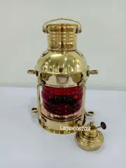Brass Kerosene Oil Lantern Hanging Ship Lantern Red Glass Hanging Oil Lamps