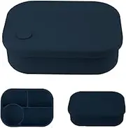 Silicone Bento Lunch Box, Leak Proof Good Sealing Microwavable Lunch Container, Food Grade 4 Compartments Snack Bento Box for School, Office (Blue)
