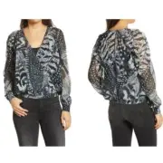 NWT AllSaints Fara Stretto Wrap Top White/Black Women's Size 4 Long Sleeve