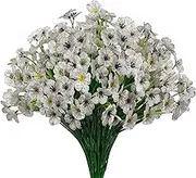 15 Bundles Artificial Flowers UV Resistant Outdoor Plants No Fade Faux Plastic Shrubs Fake Silk Flowers Window Box Garden Porch Home Decoration(White)