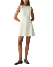 Theory A-Line Mini Dress in Checked Linen-Blend