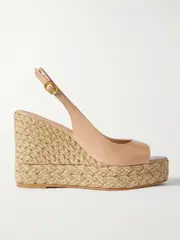 [Stuart Weitzman] Stuart Weitzman - Island Patent-leather Wedge Espadrille Slingback Sandals - Beige - US11 US11 Neutrals