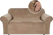 [Smarcute] Thick Velvet Sofa Cover for Living Room Sofa Slipcover Furniture Cover with Non Slip Elastic Bottom, Soft Spandex Fabric Washable (2 Seater, Luggage)