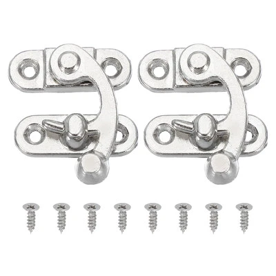 2 Pcs 32x28mm Wooden Box Hasp Latch Swing Arm Right Latch Hook Hasp Silver